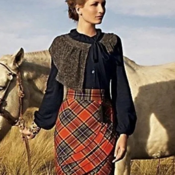 Anthropologie Plenty by Tracy Reese Easy Keeper Plaid Skirt Orange - Picture 6 of 6